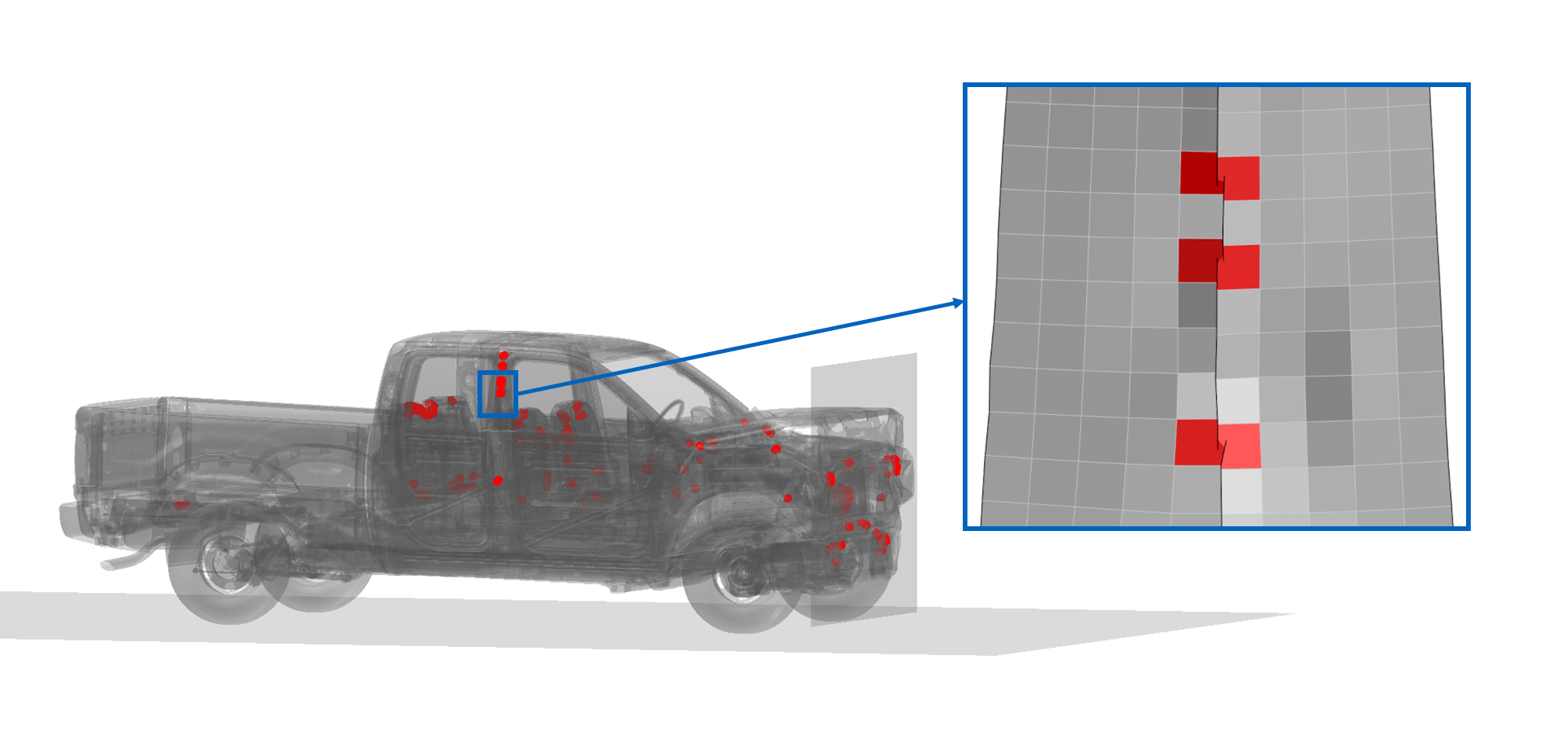 Detection of penetrating meshes within a full vehicle explicit structural mechanics fem analysis